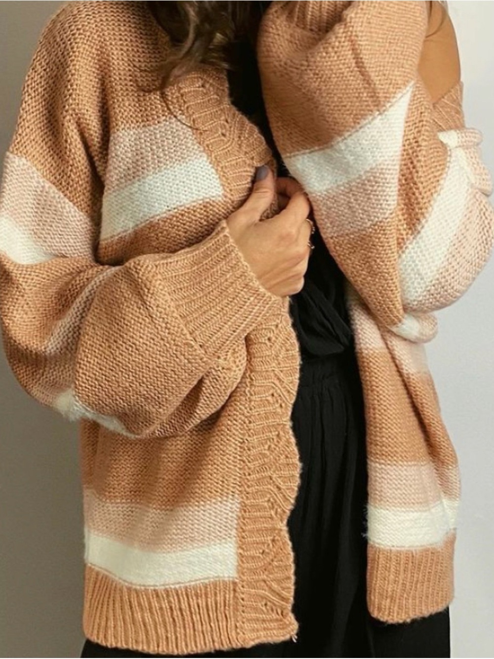 Love Riche Peach & White Striped Open-Front Cardigan